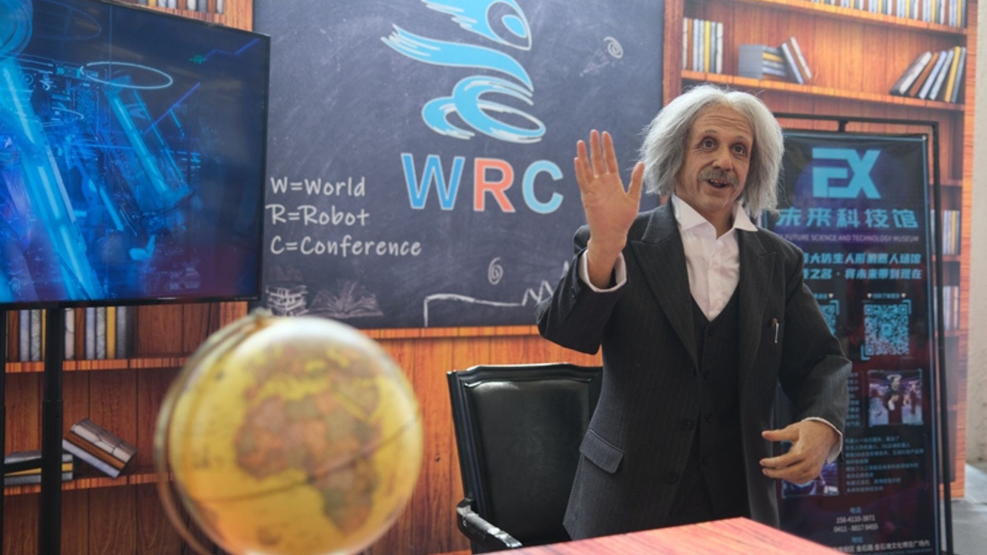 Ex Robots' Einstein humanoid is on display at the EX Future Science and Technology Museum in Liaoning province.