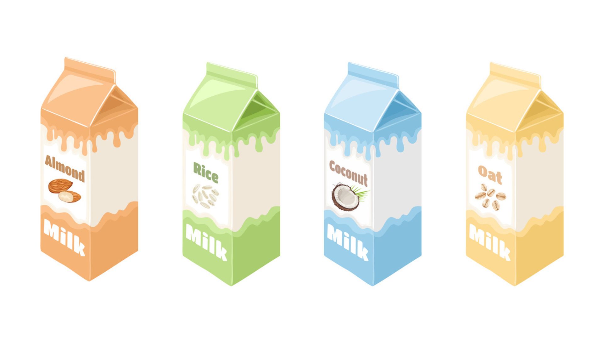 Four cartons of plant-based milk. 