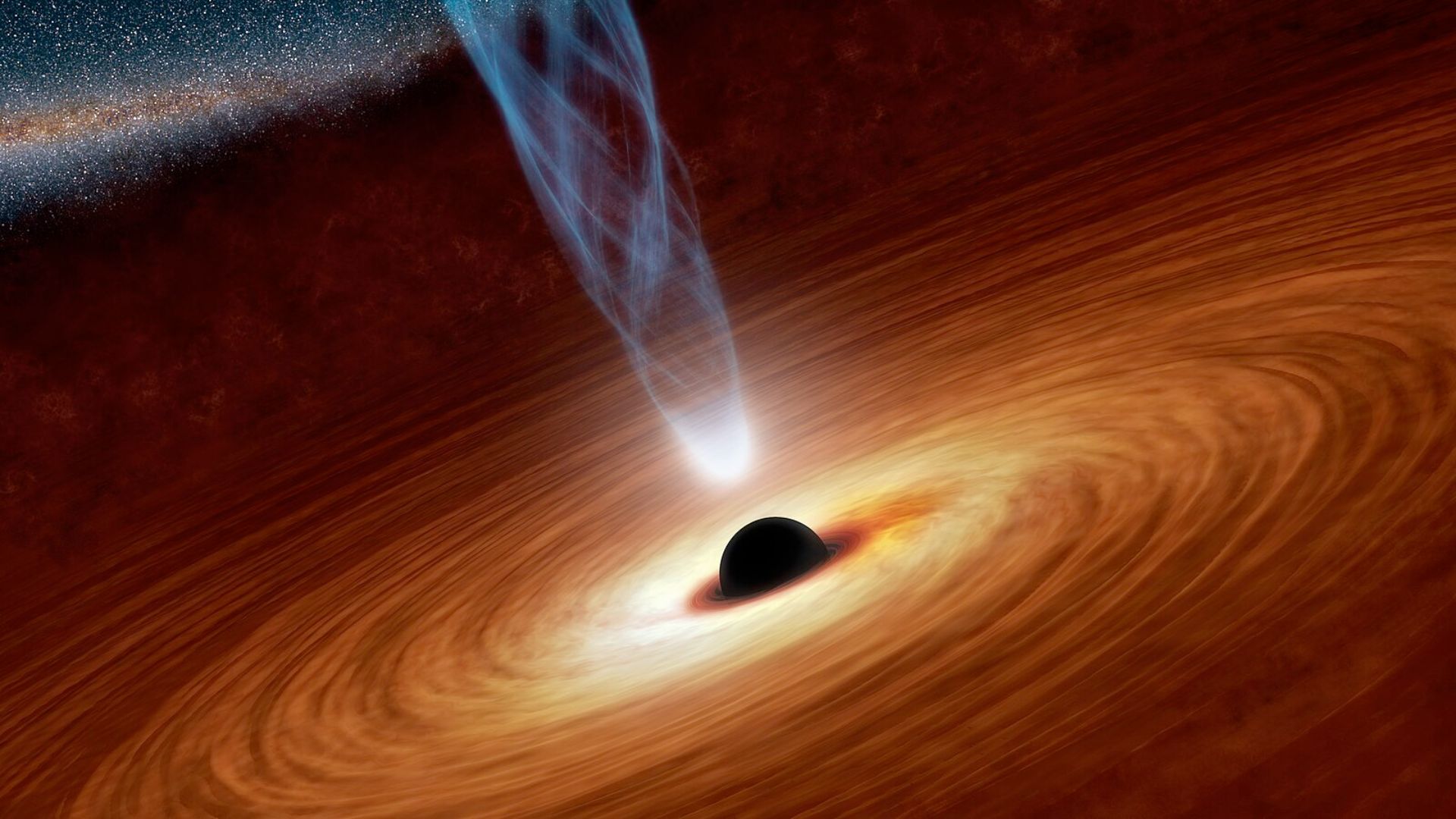 Un artiste représente un trou noir supermassif dont la masse est des millions à des milliards de fois celle de notre Soleil.