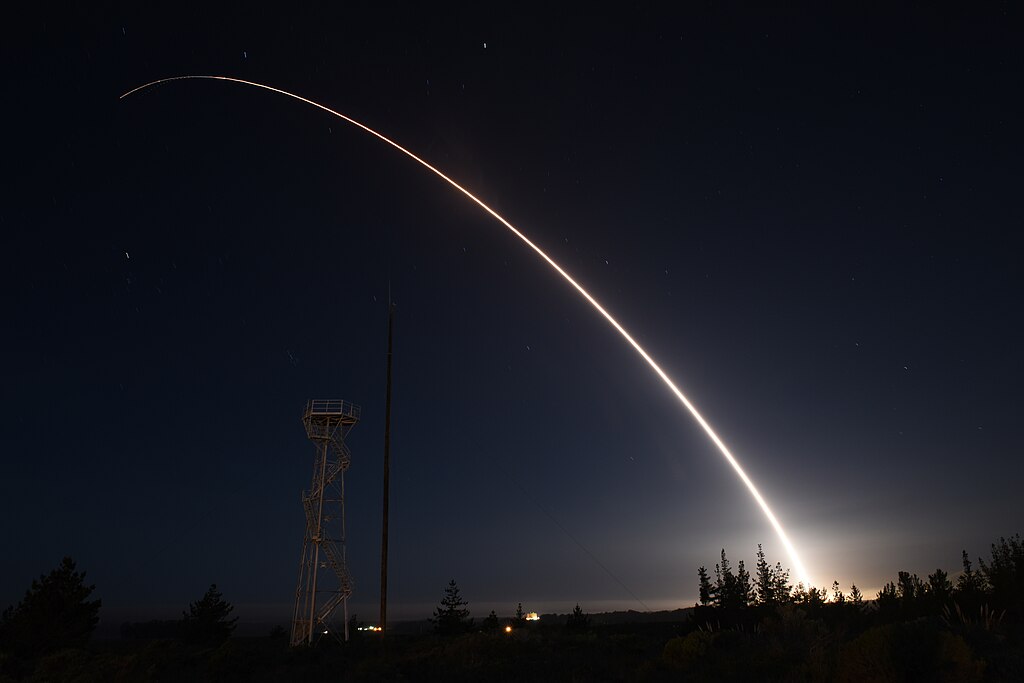 Minuteman III test launch at night.