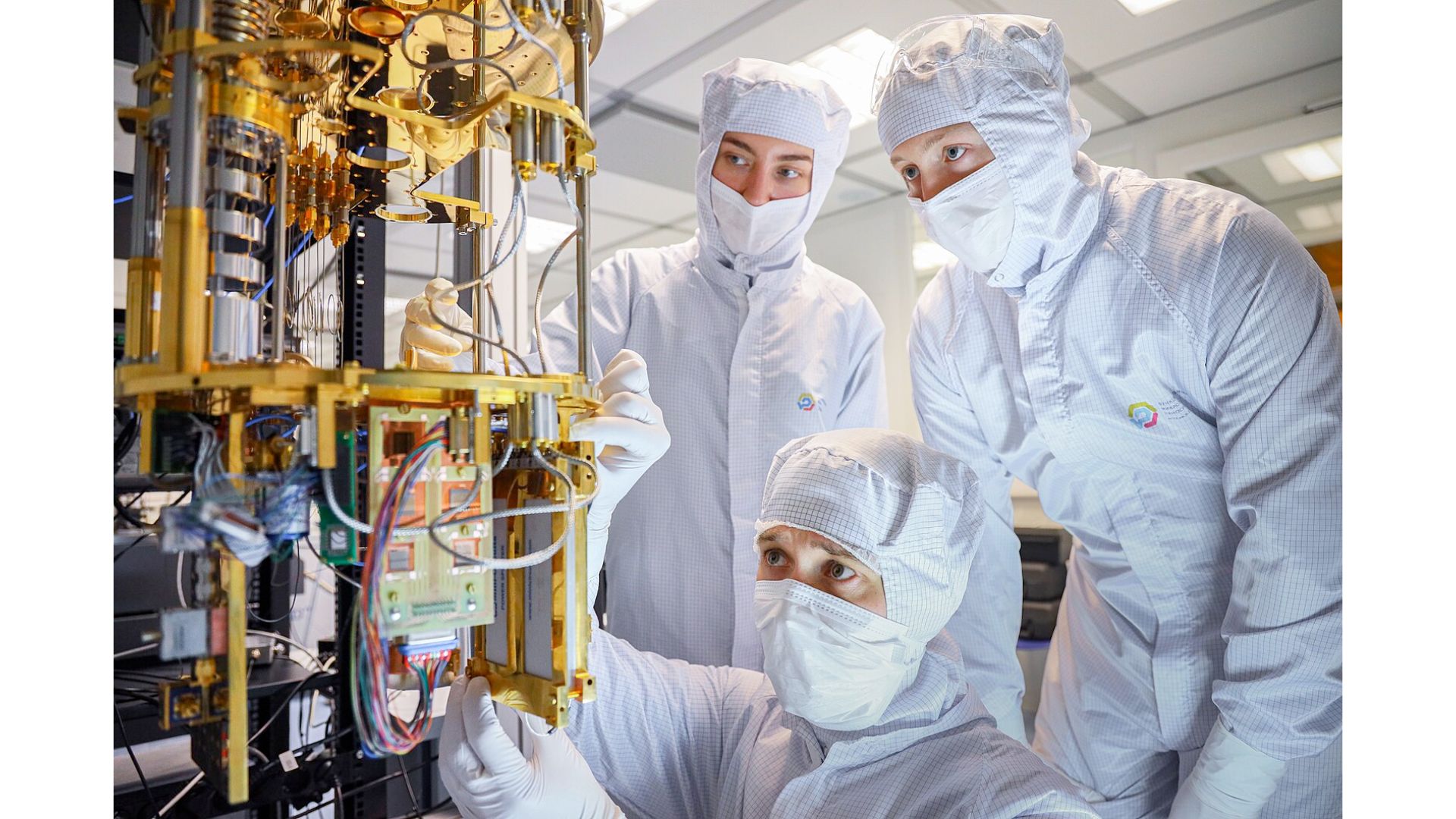 A team of scientists assembling a quantum computer at FMN Laboratory.