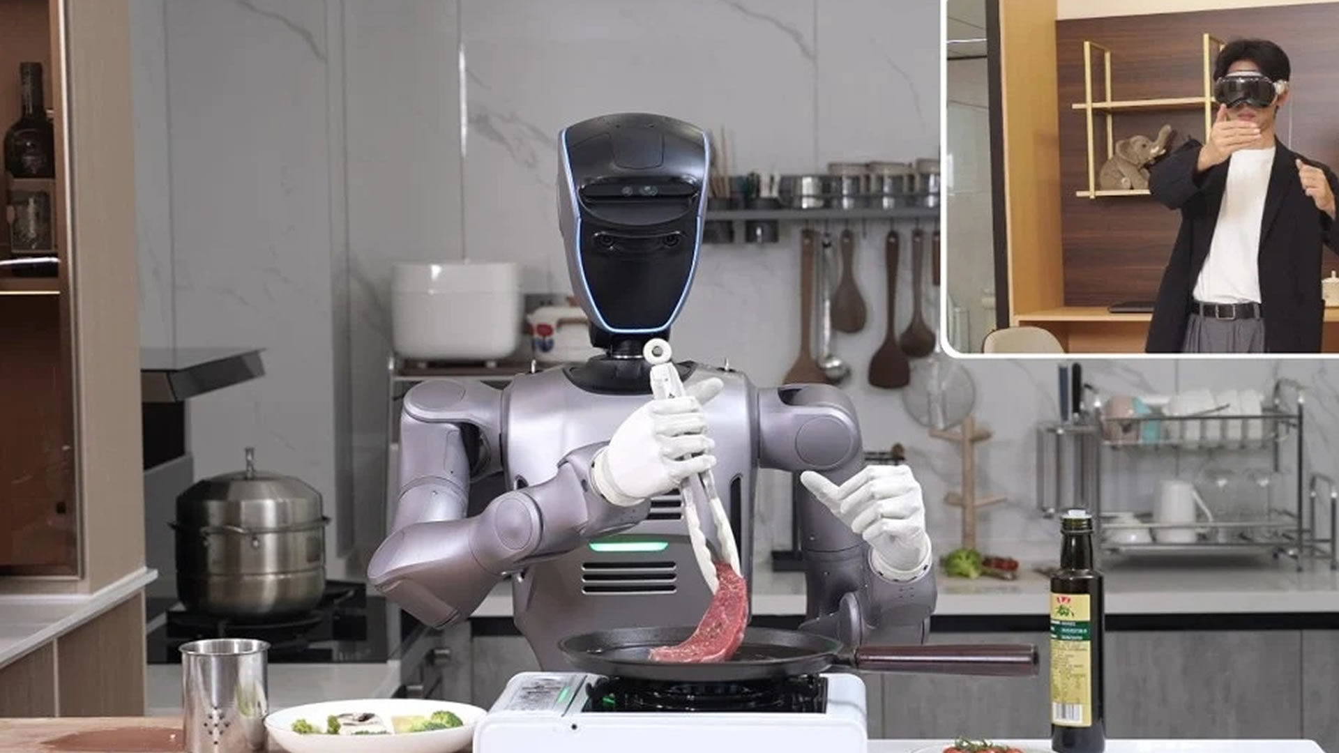 Chinese humanoid robot cooks steak by remote control from 1,118 miles away