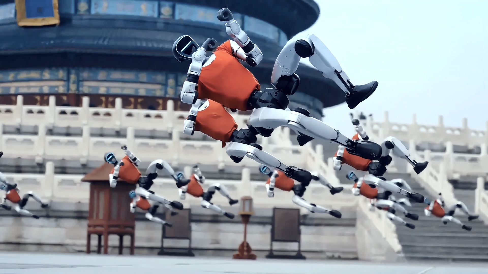 Watch synchronized humanoid robot Kung Fu demo at Beijing temple