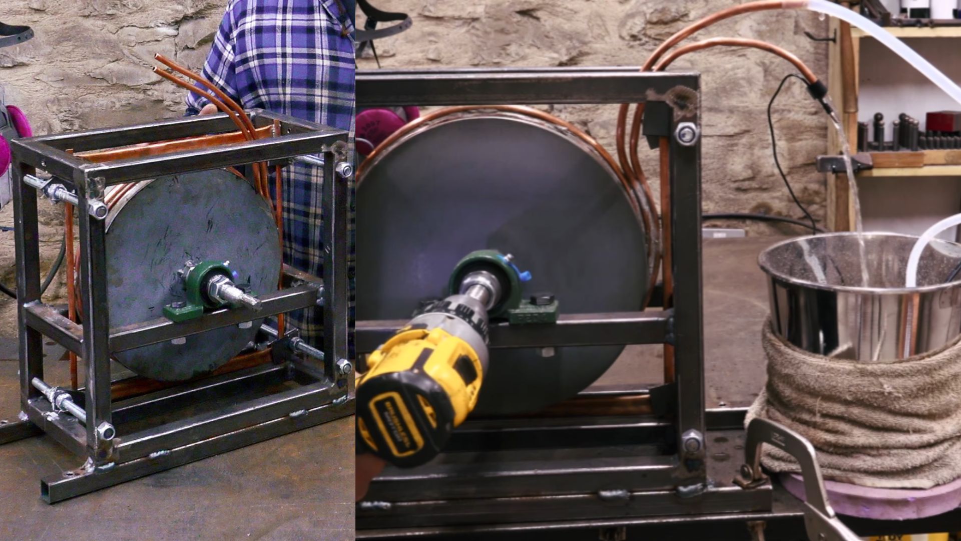 Workshop-built magnetic heater delivers hot water without grid electricity