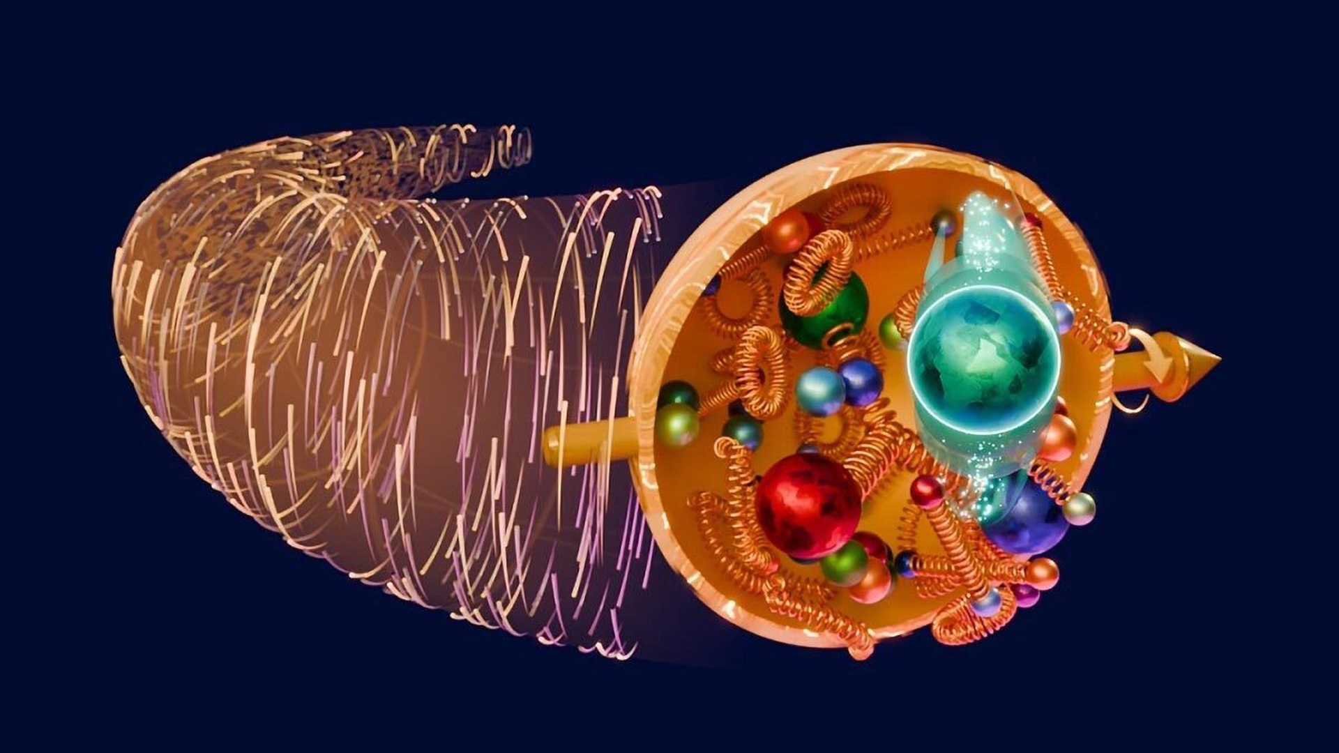 US scientists create highest-resolution 3D map yet of a particle shaping matter Graphic showing the transverse motion of a quark (green sphere) inside a proton whose spin is aligned to its direction of motion (large yellow arrow).