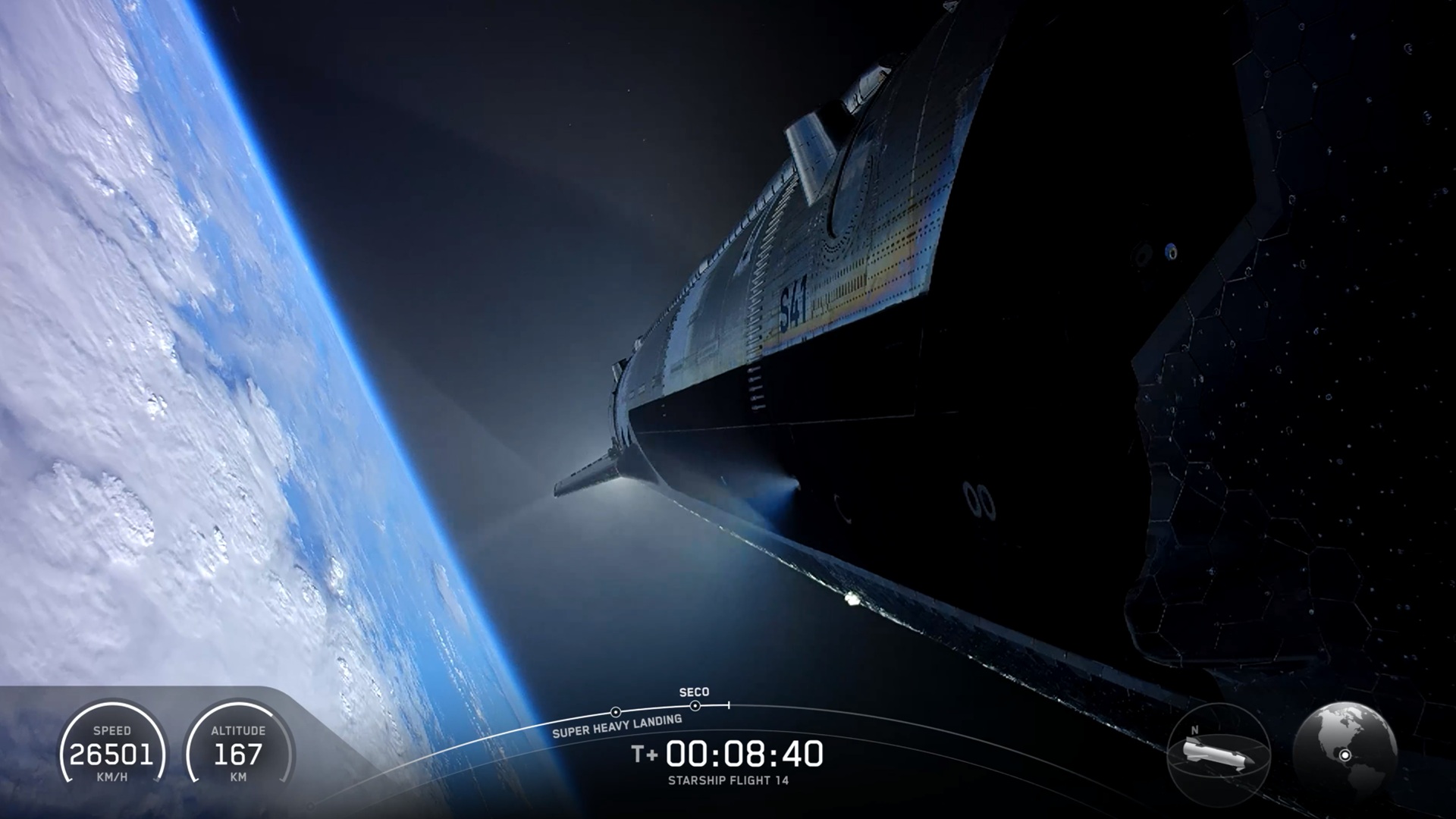 Photograph accompanying Starship's first working payload of 26 Starlink V3 satellites reached orbit on a shortened flight